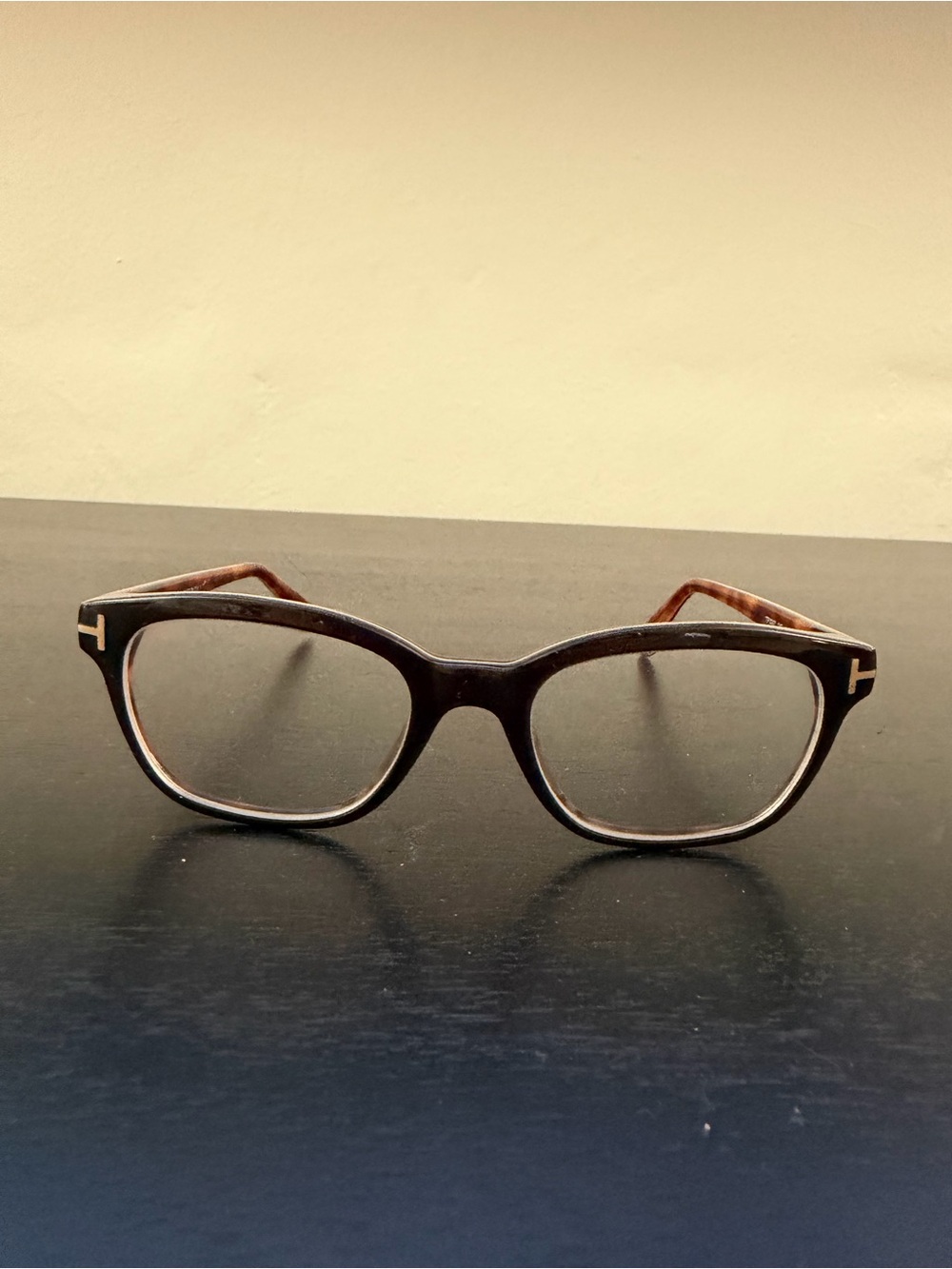 Tom Ford Tortoiseshell Eyeglass Temples with Gold Hinge Detail